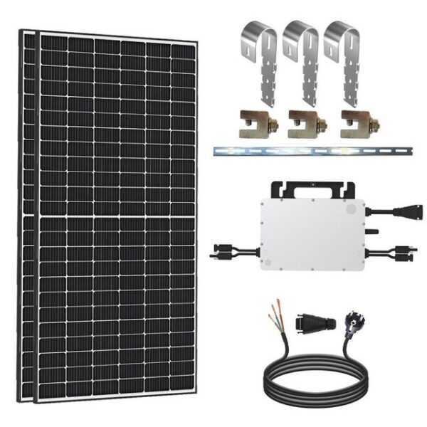 enprovesolar Solaranlage 1000W Balkonkraftwerk Komplettset inkl. 500W Solarmodule, Hoymiles HMS-800W-2T Upgradefähiger WIFI Wechselrichter, 10M Schuko Stecker und Balkongeländer Eckige PV-Montage