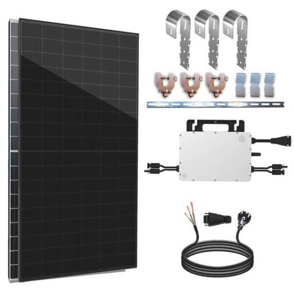 enprovesolar Solaranlage 1000W Balkonkraftwerk Komplettset inkl. 500W Solarmodule, Hoymiles HMS-800W-2T Upgradefähiger WIFI Wechselrichter, 10M Schuko Stecker und Balkongeländer Rund PV-Montage