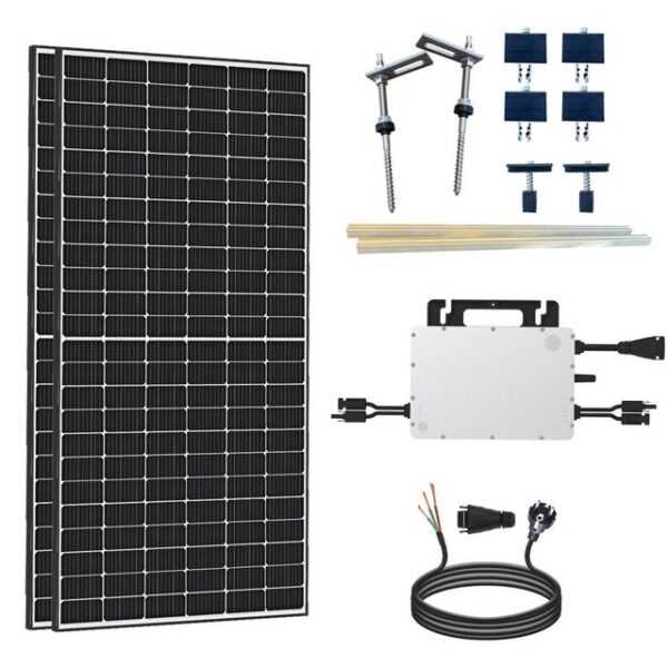 enprovesolar Solaranlage 1000W Balkonkraftwerk Komplettset inkl. 500W Solarmodule, Hoymiles HMS-800W-2T Upgradefähiger WIFI Wechselrichter, 10M Schuko Stecker und Stockschrauben PV-Montage