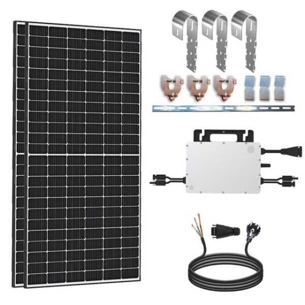 enprovesolar Solaranlage 1000W Balkonkraftwerk Komplettset inkl. 500W Solarmodule, Hoymiles HMS-800W-2T Upgradefähiger WIFI Wechselrichter, 5M Schuko Stecker und Balkongeländer Rund PV-Montage