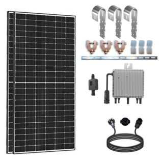 enprovesolar Solaranlage 1000W Balkonkraftwerk Komplettset inkl. 500W Solarmodule, Neu Generation Deye 800W WIFI Wechselrichter mit Relais, 10M Schuko Stecker und Balkongeländer Rund PV-Montage