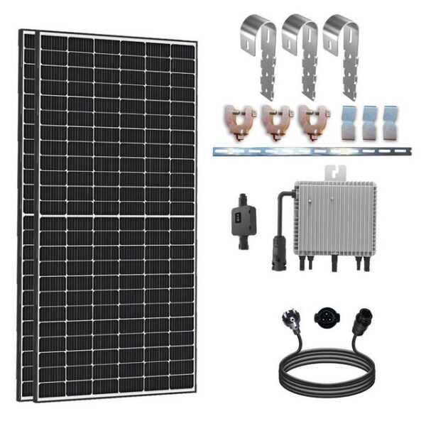 enprovesolar Solaranlage 1000W Balkonkraftwerk Komplettset inkl. 500W Solarmodule, Neu Generation Deye 800W WIFI Wechselrichter mit Relais, 10M Schuko Stecker und Balkongeländer Rund PV-Montage