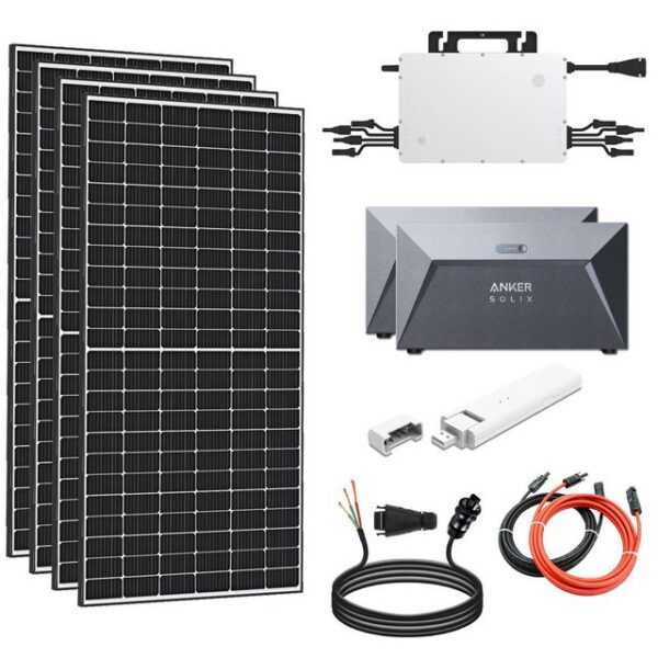 enprovesolar Solaranlage 2000W Balkonkraftwerk mit, Hoymiles Wechselrichter 1800W und Anker 2x1,6 kWh Energie Speicher Plug & Play