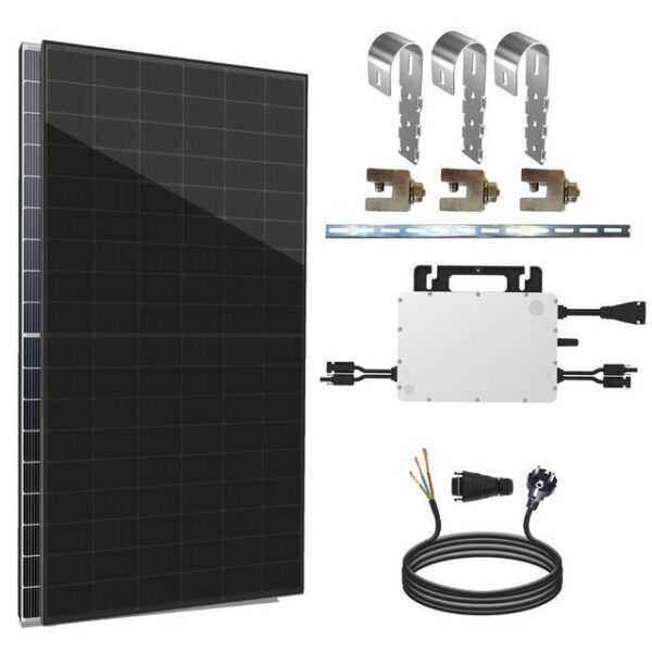 enprovesolar Solaranlage 820W Balkonkraftwerk Komplettset inkl. 410W Bifazial Solarmodule, Hoymiles HMS-800W-2T Upgradefähiger WIFI Wechselrichter, 5M Schuko Stecker und Balkongeländer Eckige PV-Montage