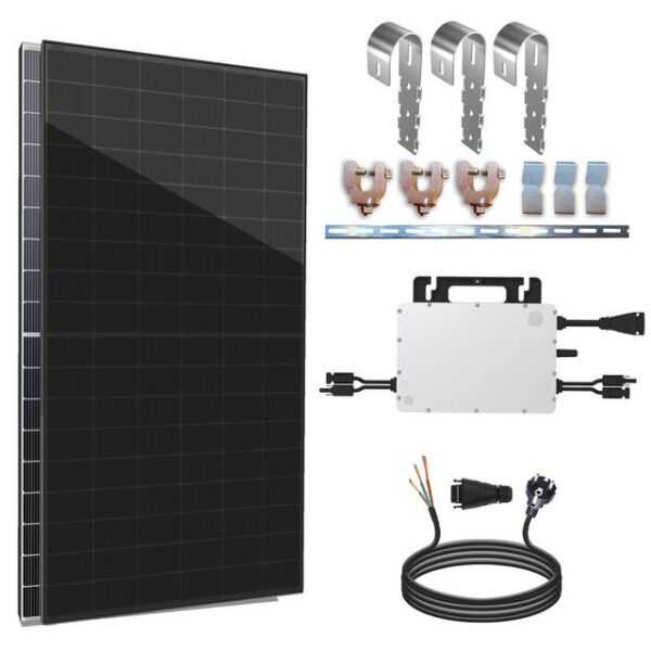 enprovesolar Solaranlage 860W Balkonkraftwerk Komplettset inkl. 430W Bifazial Solarmodule, Hoymiles HMS-800W-2T Upgradefähiger WIFI Wechselrichter, 10M Schuko Stecker und Balkongeländer Rund PV-Montage