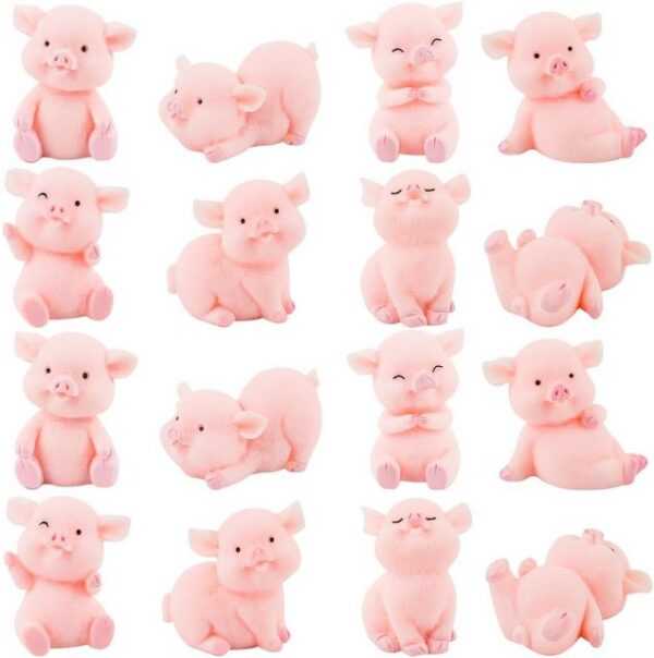 BlingBin Dekofigur 16 Stück Glücksschweinchen Figuren Glücksbringer Mini Schweine Deko (16er Set, 16 St., 16pcs), Glücksbringer Silvester Harz Schwein Kuchen Toppers für DIY Handwerk