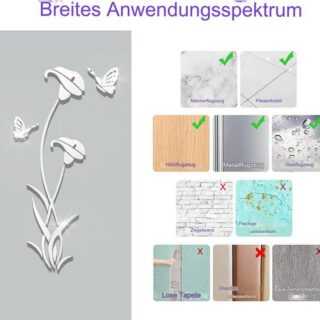 HIBNOPN Wandtattoo Wandtattoo Blume 3D DIY Spiegel Wandaufkleber für Wohnzimmer Wanddeko