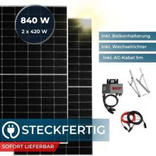 HOME DELUXE Solaranlage Balkonkraftwerk LUX, 820,00 W, (2 x 410 W, inkl. 2 Solarpaneele, 1 Wechselrichter, Balkonhalterung), Mini-Photovoltaik-Anlage, Balkonanlage, Solaranlage, Mini PV