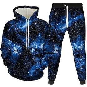 Herren Hoodie Sweatshirt Kapuze Wein Königsblau Purpur Gold Grün Mit Kapuze 3D Galaxy-Print 2 teilig Vordertasche Täglich 3D-Druck 3D-Druck Brautkleider schlic