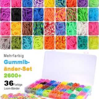 LENBEST Haarband 2500+ Loom Bänder Set, 36 Farben Bunte Gummibänder Kit für Armbänder, DIY Elastisches Loombänder Armbänder Selber Machen mit Perlen Haken Charms Loombänder Kasten Set, für Jungs Mädchen Kinder