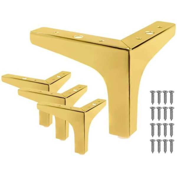 Petites Ecrevisses - 4x Möbelfüße Metall diy Dreieck Tischbeine Gold Schrankfüsse mit Schrauben - 13cm