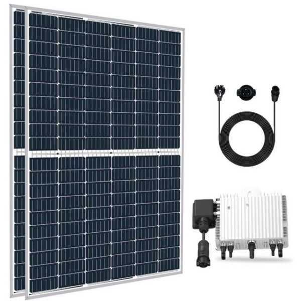 Stegpearl Balkonkraftwerk 720W/800W Balkonkraftwerk 2x360W Silberrahmen Photovoltaik Solaranlage, 720,00 W, (Komplettset Plug & Play DEYE Upgradefähiger 800W WLAN Wechselrichter drosselbar auf 800W/600W inkl. 10m Kabel)