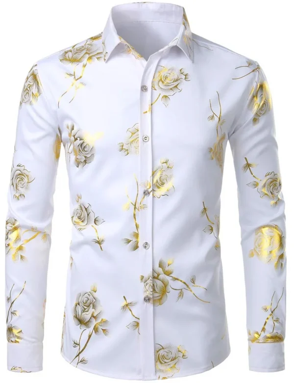 2024 Fashion Men's Shirt Flowers 3D Printing Lapel Button Top Long Sleeve Shirt Clothing Party