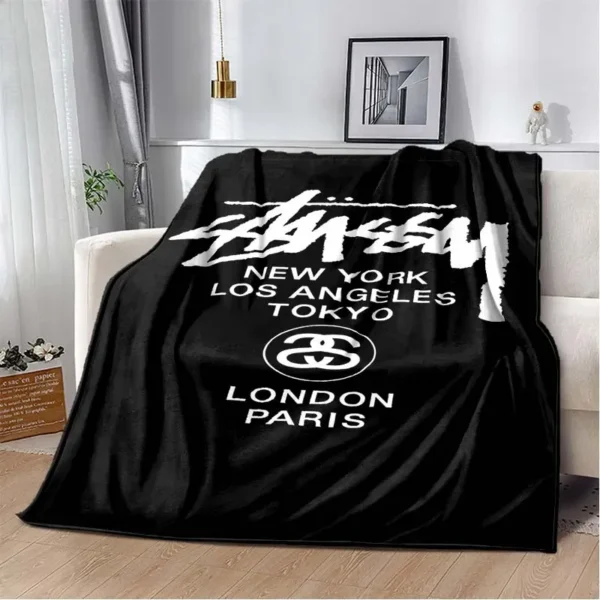 3D Fashion S-Stussy Logo Printed Blanket with Flannel Warm Soft and Comfortable Blanket Portable