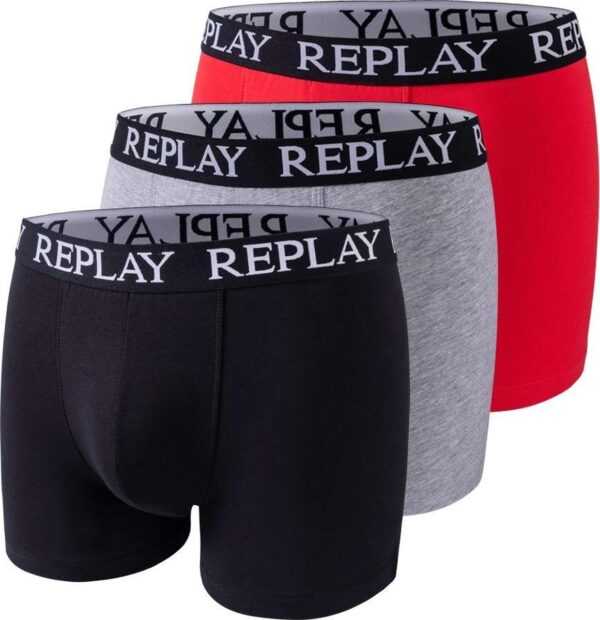 3er Pack Replay Herren Boxershorts in - 1 x Schwarz, 1 x Grau, 1 x Rot in der Größe L / XL