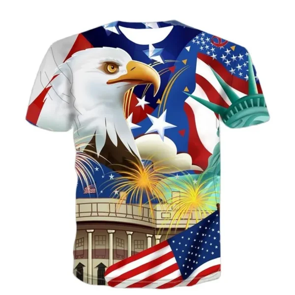 American Flag Gold Eagle 3D New Summer Print Trend Avant-garde Fashion Round Neck Short Sleeve Men's