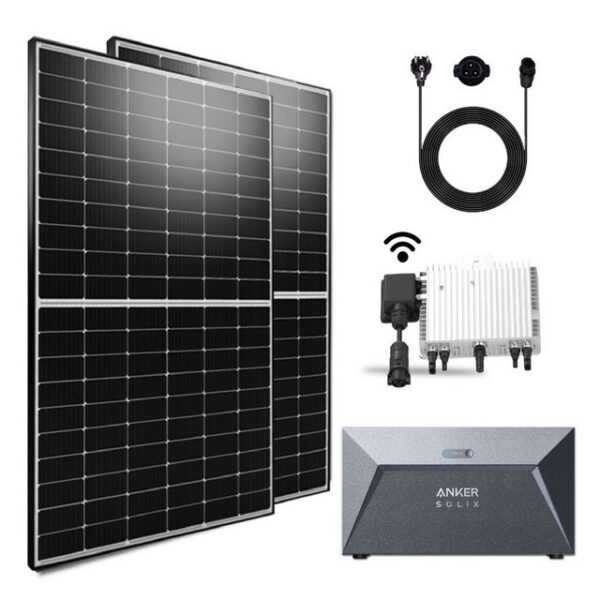 EPP.Solar Balkonkraftwerk 1000W/800W Balkonkraftwerk inkl. Photovoltaik 500W Solarmodul, 1000,00 W, Monokristallin, (1000W Balkonkraftwerk mit Speicher Anker SOLIX Solarbank Solarspeicher und DEYE 800W WLAN Wechselrichter 600W Upgradebar auf 800W Plug & Play mit 10m Kabel)