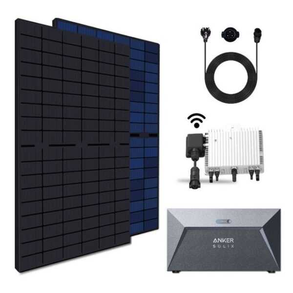 EPP.Solar Balkonkraftwerk 860W/800W Photovoltaik Mini-PV Anlage inkl. 430W Bifaziale Solarmodule, (Plug & Play Balkonkraftwerk 860W mit Speicher Anker E1600 Solarspeicher Komplettset und Neu Generation drosselbar von 800W auf 600W Deye 800W WIFI Wechselrichter)