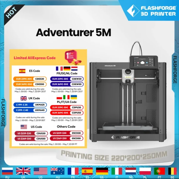 Flashforge Adventurer 5M 3d Printer High Speed Full-auto Leveling Direct Extruder Flexible PEI Plate