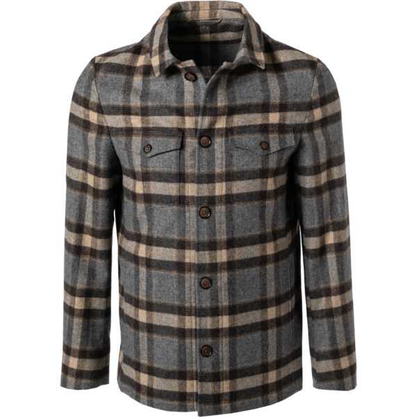 HECHTER PARIS Herren Overshirt grau Flanell kariert