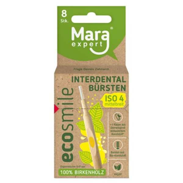 MARA EXPERT 10er Pack á 8 Stück ( 80 Stück ) Interdentalbürsten aus Birkenholz - FSC zertifiziert - Borsten aus Bio Kunststoff von Zahnärzten entwickelt ISO 4