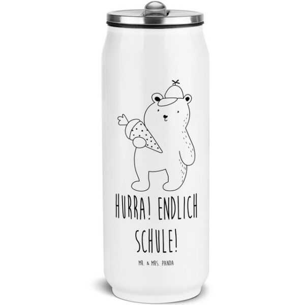 Mr. & Mrs. Panda Isolierflasche Bär Schultüte - Weiß - Geschenk, Teddybär, Schulanfang, Trinkflasche, integrierter Trinkhalm