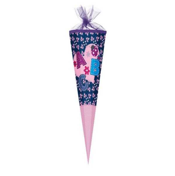 Nestler Schultüte ABC VIOLETT / ROSA, Zuckertüte 85cm (zum Schulanfang / Einschulung)