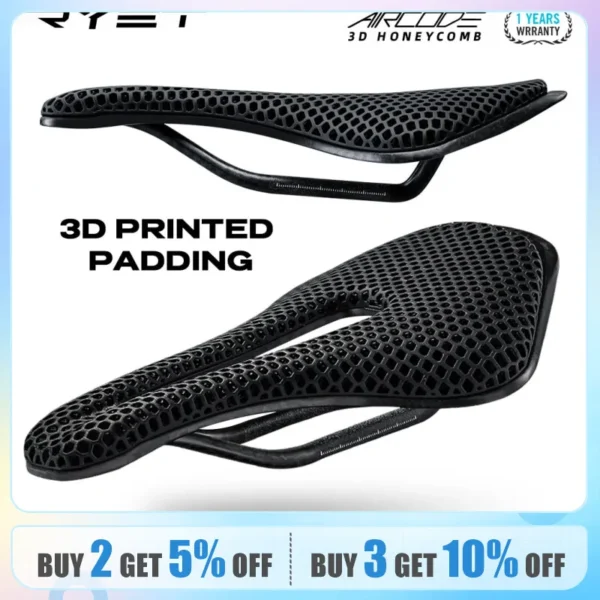 RYET 3D Printed Bike Saddle Ultralight Carbon Fiber Hollow Comfortable Breathable MTB Gravel Road