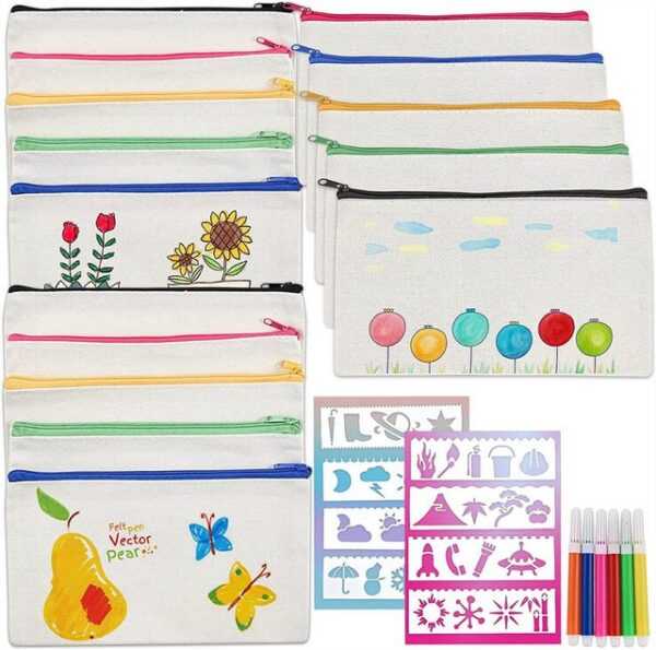 yozhiqu Federmäppchen Canvas-Stifttasche mit Reißverschluss DIY Doodle Pencil Bag, (1-tlg), geeignet für die Aufbewahrung kleiner Gegenstände, leicht zu tragen