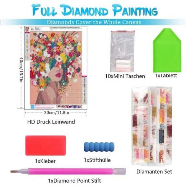 yozhiqu Kreativset 5D Diamond Painting - DIY Diamantmalerei Bilder, Blumen und Frauen, Buntes Kristallstickerei-Set für Wanddekoration, 30 x 40 cm