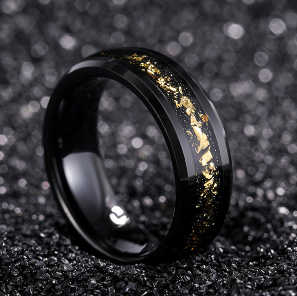 【Paar】Wolfram Ring - Eingelegt mit 18 Karat Goldfolie