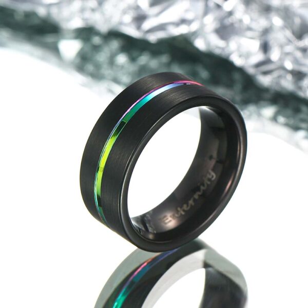 【Paar】Schwarzer Regenbogen Wolfram Ring - Neonnacht