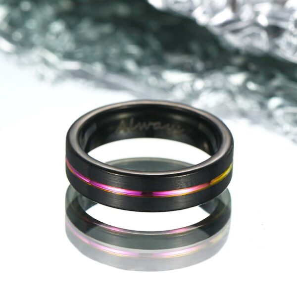 【Paar】Schwarzer Regenbogen Wolfram Ring - Neonnacht