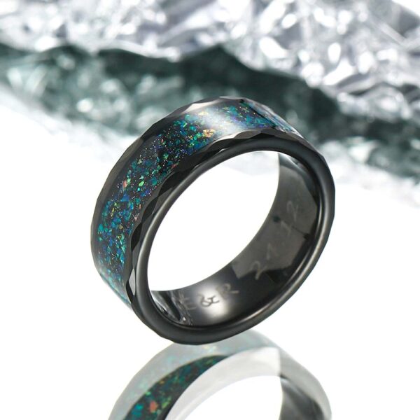 【Paar】Wolfram Ring mit Opal Inlay - Grün Erz Galaxie