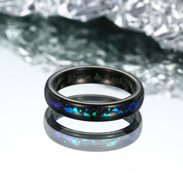 【Paar】Wolfram Ring mit Opal Inlay - Grün Erz Nacht