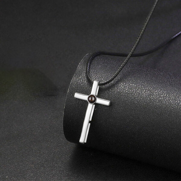 Personalisierte Sterling silver Kreuz Kette mit Foto Projektion[Bonus schwarzen Lederkette]